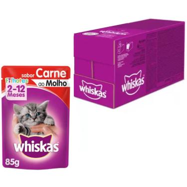 Imagem de Kit Ração Úmida Whiskas Sachê Carne ao Molho para Gatos Filhotes - 20 Unidades