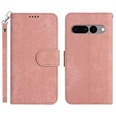 Imagem de YINGDAFENG Capa carteira para Google Pixel 7 Pro, capa flip de couro PU com slots para cartão recurso de suporte e fecho magnético alça de pulso à prova de choque TPU interno, rosa