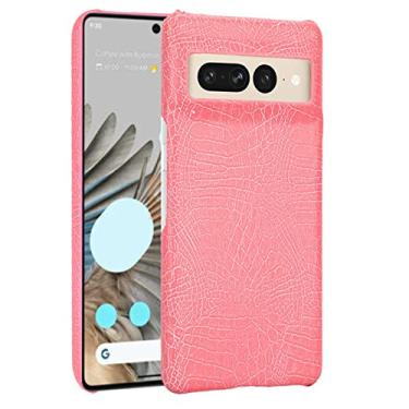 Imagem de YINGDAFENG Capa para Google Pixel 7, capa de couro PU textura de crocodilo capa traseira macia com proteção de câmera à prova de choque anti-queda capa meio envolta, rosa