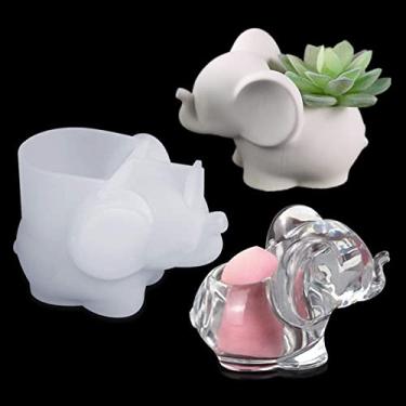 Imagem de Molde de vaso de flores de silicone de elefante fofo molde de concreto plantador de cimento moldes de argila molde de silicone para DIY suporte de armazenamento de esponja de maquiagem decorações de artesanato