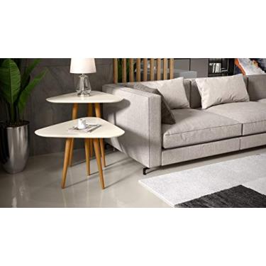 Imagem de Kit Sala 2 Mesas Lateral e Apoio 3 Pontas Estilo Retro Pés Palito cor Off White - Comprar Moveis em Casa
