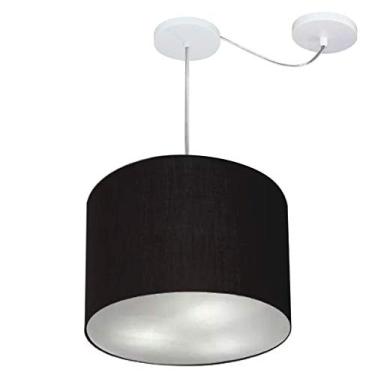 Imagem de Lustre Pendente com Desvio de Centro Cúpula Tecido 40x30 cm, Vivare Iluminação, Pendente4258 PR, Preto, Médio