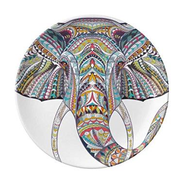 Imagem de Prato de design de elefante colorido estilo mosaico decorativo de porcelana salver louças de jantar