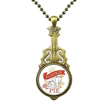 Imagem de DIYthinker Colar ilustrado de desenho de linha do dia de Ação de Graças com pingente de música de guitarra antiga
