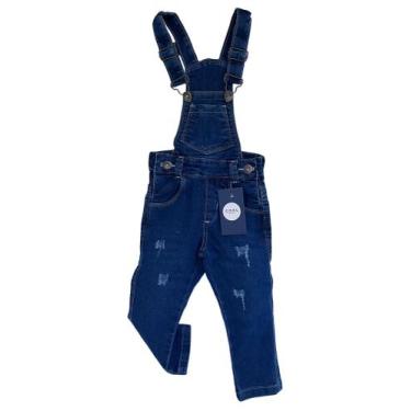 Imagem de Jardineira Macacão Jeans Azul Menino Infantil Com Lycra Tam De 1 A 3 A