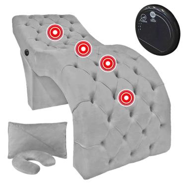 Imagem de Maca Estofada Capitonê Largura 70 cm com Massagem Veludo Cinza Claro SOFA STORE