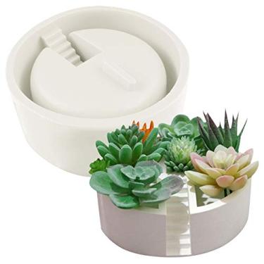 Imagem de FUNSHOWCASE Vaso de flores redondo com orifício de drenagem molde de silicone para resina epóxi argila de concreto suculenta plantador piscina cinzeiro castiçal diorama jardim em miniatura cinza 13,5 x 7,6 cm