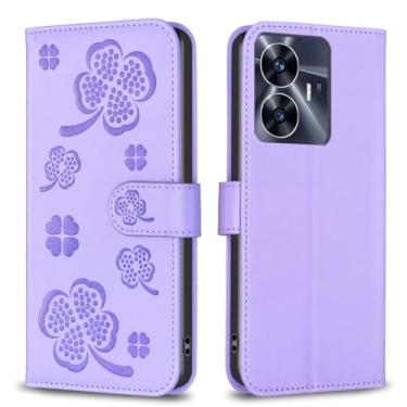 Imagem de Para Realme C55, capa carteira com 3 cartões e 1 compartimento para dinheiro, capa de telefone flip de couro PU à prova de choque compatível com Realme C55 17.1 cm (roxo)