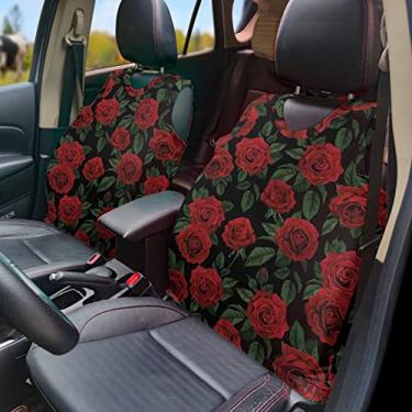 Imagem de GOSTONG Colete de capa de assento de carro com estampa de rosa vermelha para homens e mulheres, protetor de assento com design antiderrapante serve na maioria dos carros e caminhões SUV