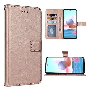 Imagem de FDCWTSH Compatível com Xiaomi Redmi Note 10 5G capa carteira alça de pulso couro flip capa suporte suporte acessórios celulares capas de telefone para Xiami Xiomis Xiome Redme Note10 G5 feminino ouro