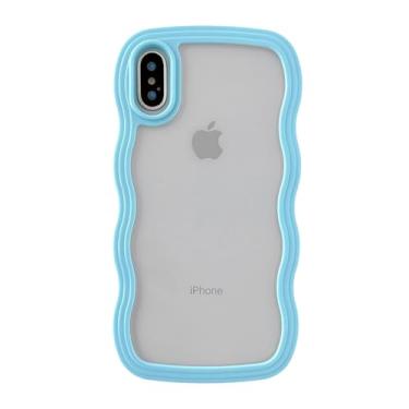 Imagem de Caseative Capa para iPhone X/Xs, linda moldura ondulada encaracolada à prova de choque macia compatível com capa para iPhone (azul, iPhone X/Xs)