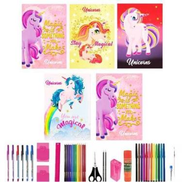 Imagem de Kit 10 Cadernos Brochurão Unicórnio 96 Folhas Com 40 Itens - Maxima ca