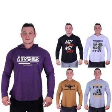Imagem de Kit 5 Camisetas Manga Longa com Touca Longline Estampada Treino Academia Lazer Casual-Masculino