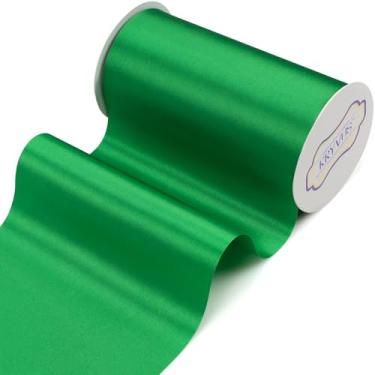 Imagem de Kryvus Fita de cetim verde sólida de 15 cm x 22 metros de largura para cerimônia de corte, grande abertura, faixa de cadeira de casamento, decoração de carro, laços de cabelo, embrulho de presente,