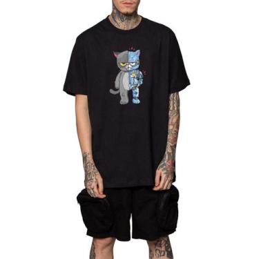 Imagem de Camiseta Masculina Estampada Oversized Vextor Casual Urbano, Robot cat