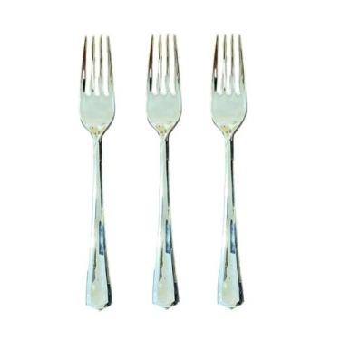 Imagem de Garfos Refeição Descartáveis Luxo Plástico Prata 18cm-150un - Blook