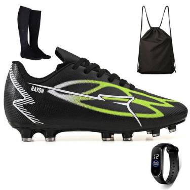 Imagem de Kit Chuteira Futebol Campo Gramado Natural + Mochila + Meião e Relogio