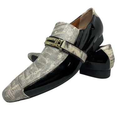 Imagem de Sapato Masculino Italiano Em Couro Branco Social Cobra Verniz Ref: D62