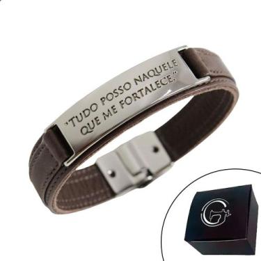 Imagem de Pulseira de Couro Tudo Posso Naquele que me Fortalece Marrom - GRANADO