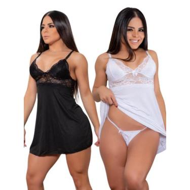 Imagem de KIT 2x Camisola Feminina Com Renda E Calcinha Sexy Sedução - Ninfrodit