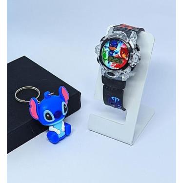 Imagem de Kit Relógio Infantil Digital Pisca Luz Led + Chaveiro Personagem Mini 