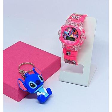 Imagem de Kit Relógio Infantil Digital Pisca Luz Led + Chaveiro Personagem Mini 
