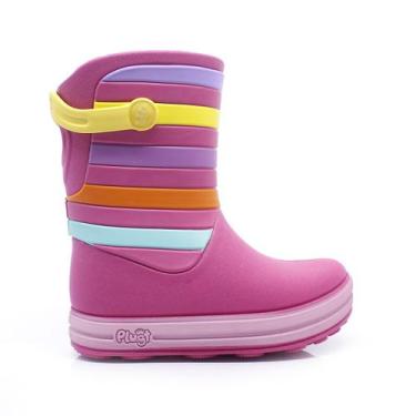 Imagem de Galocha Bota Infantil Menina Plugt Listras Rosa Pink Super Macia e Con