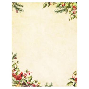 Imagem de JarThenaAMCS 80 folhas de papel de papelaria de Natal, cardeal pássaro e azevinho para impressão de escritório, convite de cartão comemorativo, 21 x 28 cm, dupla face