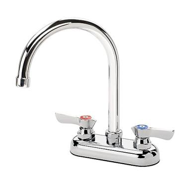 Imagem de Krowne Torneira da série comercial Krowne 11-401L, montagem em convés, centros de 10 cm, bico pescoço de ganso de 15 cm, válvulas de cartucho de cerâmica de um quarto de volta, acabamento cromado,