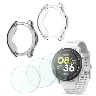 Imagem de FCMEDZI Compatível com protetor de tela de relógio esportivo COROS PACE 3, capa de TPU macia e película protetora de vidro temperado (pacote com 3 + 2)