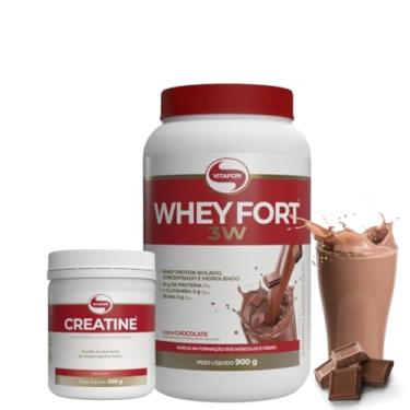 Imagem de Combo Whey Fort 3W 900g Vitafor Proteina Isolado/concentrado Original e Creatina Creatine 300g Vitafor Monohidratada (900, Chocolate)