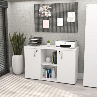 Imagem de Armário Baixo Credenza com Chave 120cm X 42cm Escritório Branco