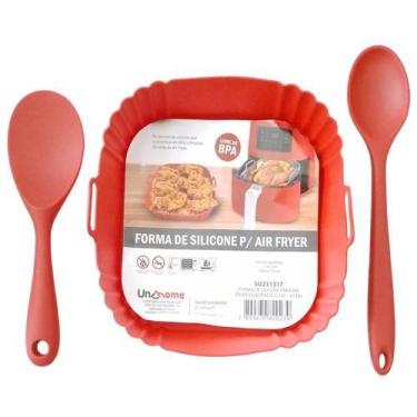 Imagem de Kit 3 Peças Forro para Air Fryer Quadrada 21cm ,Colher de 22,5 cm e Co