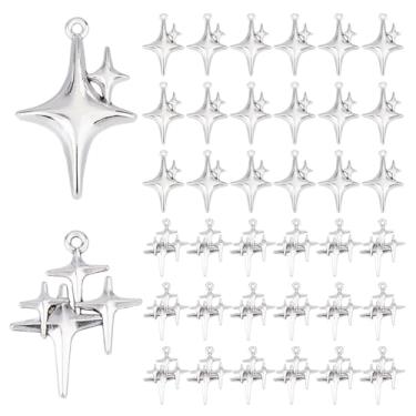 Imagem de DICOSMETIC Pingentes de estrela de 48 peças, 2 estilos, pingentes de estrela de quatro pontas, mini pingentes de estrelas, pingente de estilo tibetano para pulseiras faça-você-mesmo, colar, joias