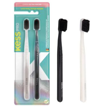 Imagem de 2 Escovas de Dente Pro Cerdas Extra Macias Black White Kess