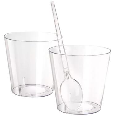 Imagem de Kit 100 Copinho Potinho Copo Tacinha 25ml Brigadeiro Docinho Doces Musse + 100 Colheres (Cristal Transparente)