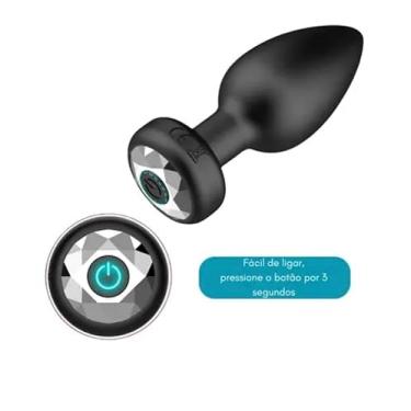Imagem de Plug Anal de Silicone Atóxico com Botão de Acionamento, Preto, controle por aplicativo móvel