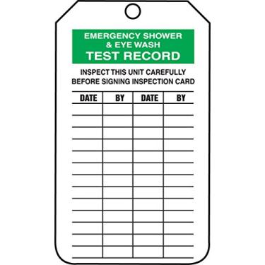Imagem de Accuform Mini etiqueta TRM105CTP PF-Cardstock, lenda "Emergency Shower and Eye WASH Test Record", 10,6 cm de comprimento x 5,8 cm de largura x 0,0 cm de espessura, verde/preto sobre branco (pacote com 25)
