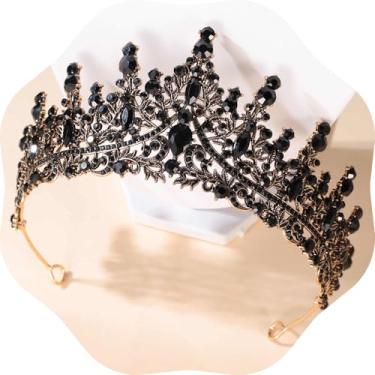 Imagem de Kamirola Tiara de coroa e tiaras de cristal para meninas ou mulheres, festa de aniversário, casamento, formatura, noiva, Halloween, Natal (TR19), Medium, Liga metálica, cristal preto