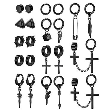 Imagem de Florideco 22 pçs brincos magnéticos de aço inoxidável para homens mulheres corrente cruzada pingente brinco sem piercing brincos de argola huggie conjunto de brincos para homens brincos falsos pretos, Metal, Zircônia cúbica