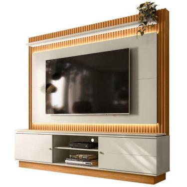 Imagem de Estante Home Para Tv 75 Pol Ripado Com Led 215cm Coimbra L05 Nature Off White - Lyam Decor