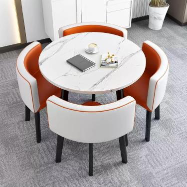 Imagem de Mesa de jantar moderna para 4 pessoas, conjunto de cadeira de conferência, mesa de jantar de cozinha de mesa brilhante móveis de sala