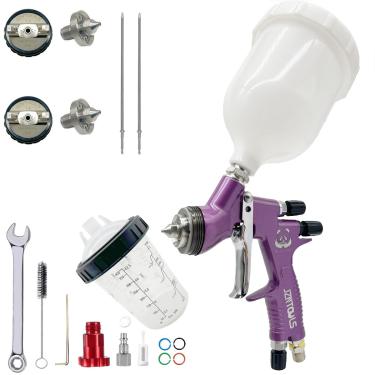 Imagem de JZNTOOLS Kit De Pistola Pulverização Ar Hvlp 1,3/1,8 Mm Com Copo Anti-Limpeza 400 Ml E Adaptador (Rosca 16 X 1,5 Mm), Fácil Usar, Pulverizador Tinta Automotiva, Para Automóveis, Móveis, Acabamento V