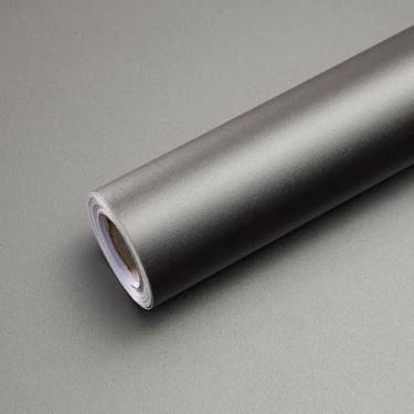 Imagem de Qianglive Papel de parede cinza Peel and Stick 40 cm × 395 cm papel de contato metálico autoadesivo removível papel de parede de vinil para gaveta de armários de bancada de quarto