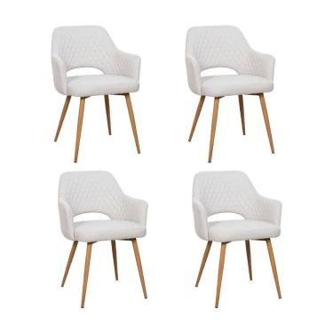 Imagem de Kit 4 Cadeiras De Jantar Dakota Estrutura Aço Carbono Laminado Natural Com Estofado Linho Cru