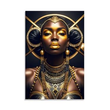 Imagem de Black Queen Decoração de parede afro-americana arte de parede emoldurada abstrata menina negra decoração de parede mulher pôster impresso arte 75 x 50 cm (30 x 20 pol) pôster
