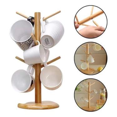 Imagem de Suporte Organizador Porta Xicara Pendurar Caneca Em Bambu Cor Bege - L