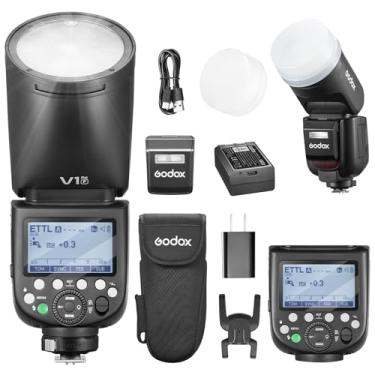 Imagem de Godox V1Pro-F V1Pro F Shot Flash para câmera Fuji TTL cabeça redonda Speedlite 76Ws 2.4G X Wireless HSS 1/8000s 2980mAh bateria de lítio lâmpada de modelagem LED subflash destacável SU-1 (versão dos