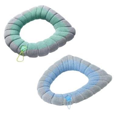 Imagem de Capa De Assento De Vaso Sanitário Almofada Sanitária Confortável Lavável Para Banheiro(1 Azul + Azul-turquesa)