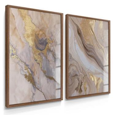 Imagem de Quadro Decorativo Dupla Mármore Golden Duo Marrom Sala de Jantar Moder